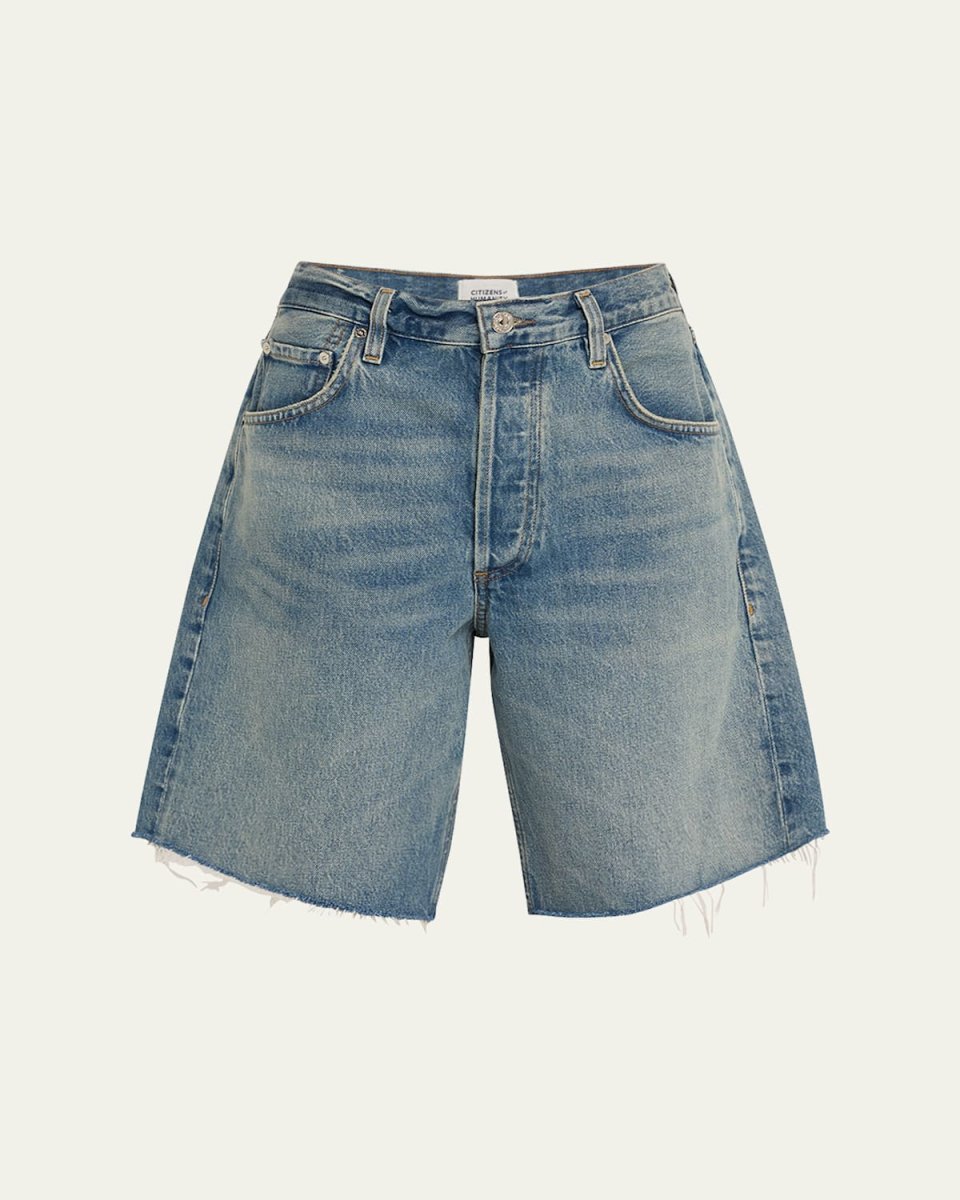 Ayla Frayed Long Denim Shorts